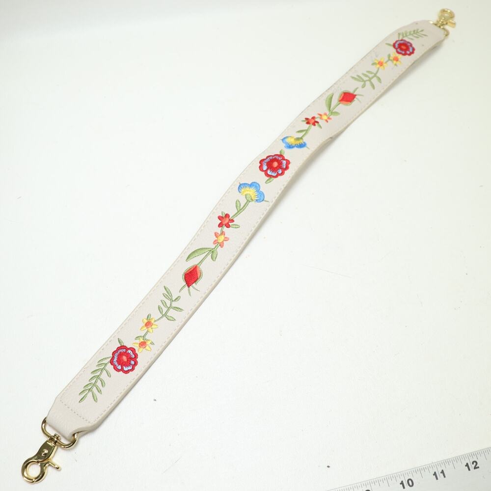 Shoulder Replacement Strap 22” Multicolor Floral Embroidered White Faux Leather